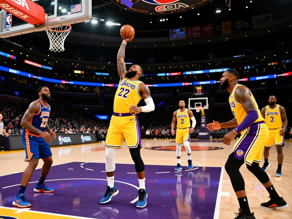 詹姆斯领军的湖人队高位战胜尼克斯队